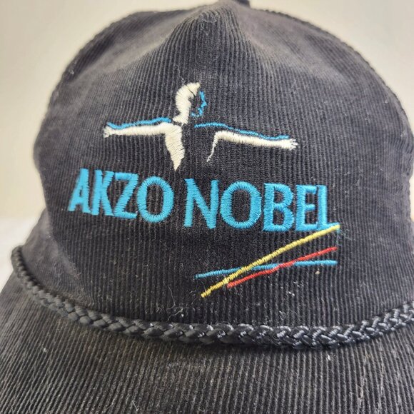 AKZO NOBEL Hat Snapback Baseball Vintage 90s Cap CORDUROY Dad Trucker Black - Picture 3 of 12
